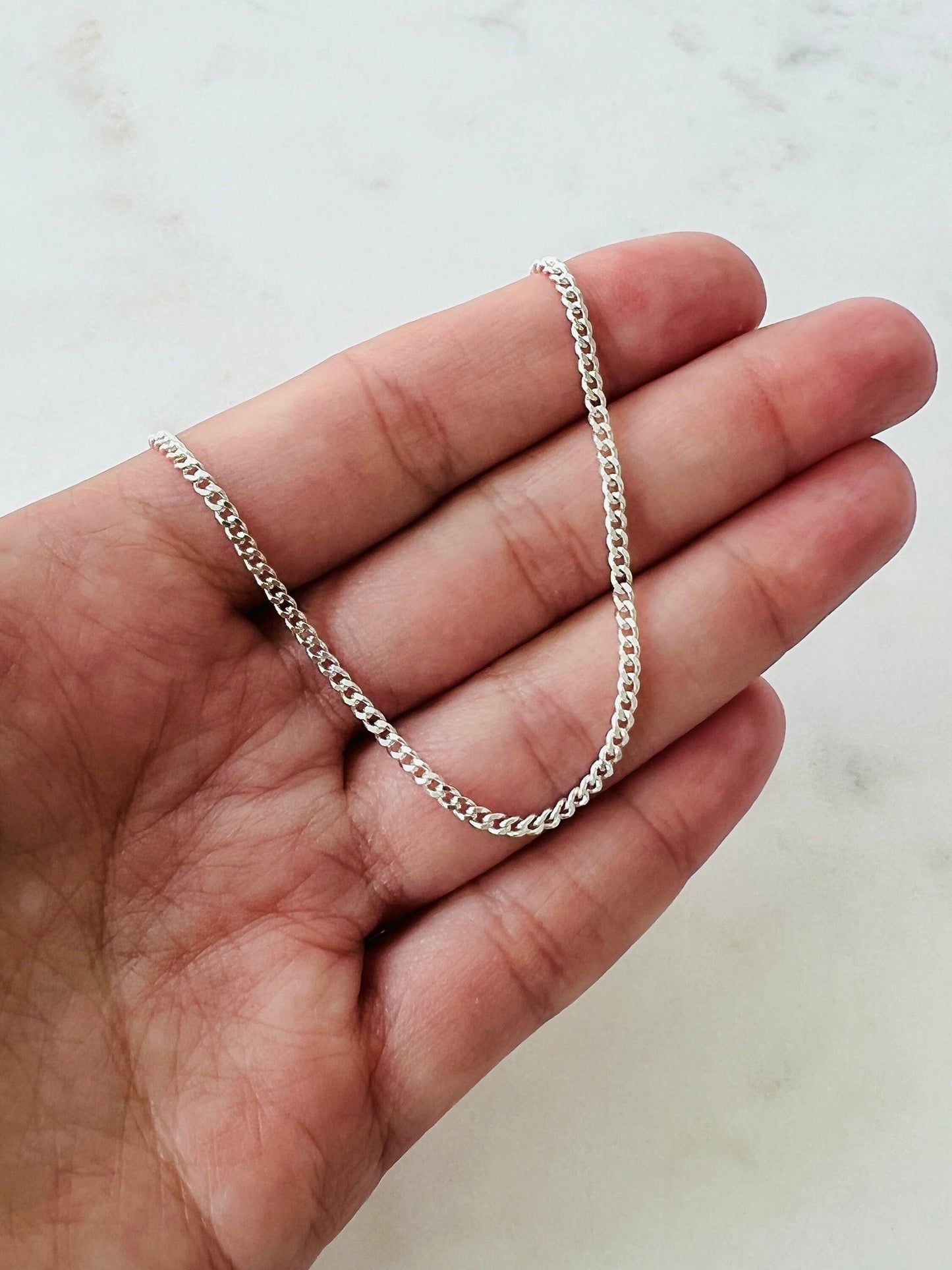 925 Sterling Silver Bracelets, Sterling Silver Curb Bracelet | 1mm Slim Unisex Chain by HAUS OF MONOGRAM
