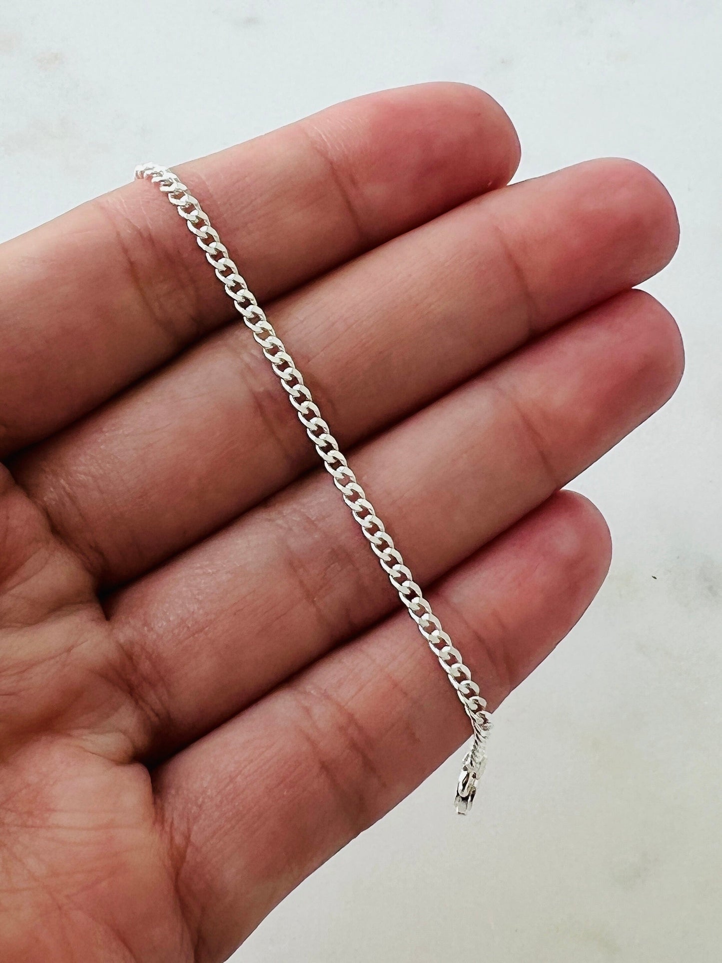925 Sterling Silver Bracelets, Sterling Silver Curb Bracelet | 1mm Slim Unisex Chain by HAUS OF MONOGRAM