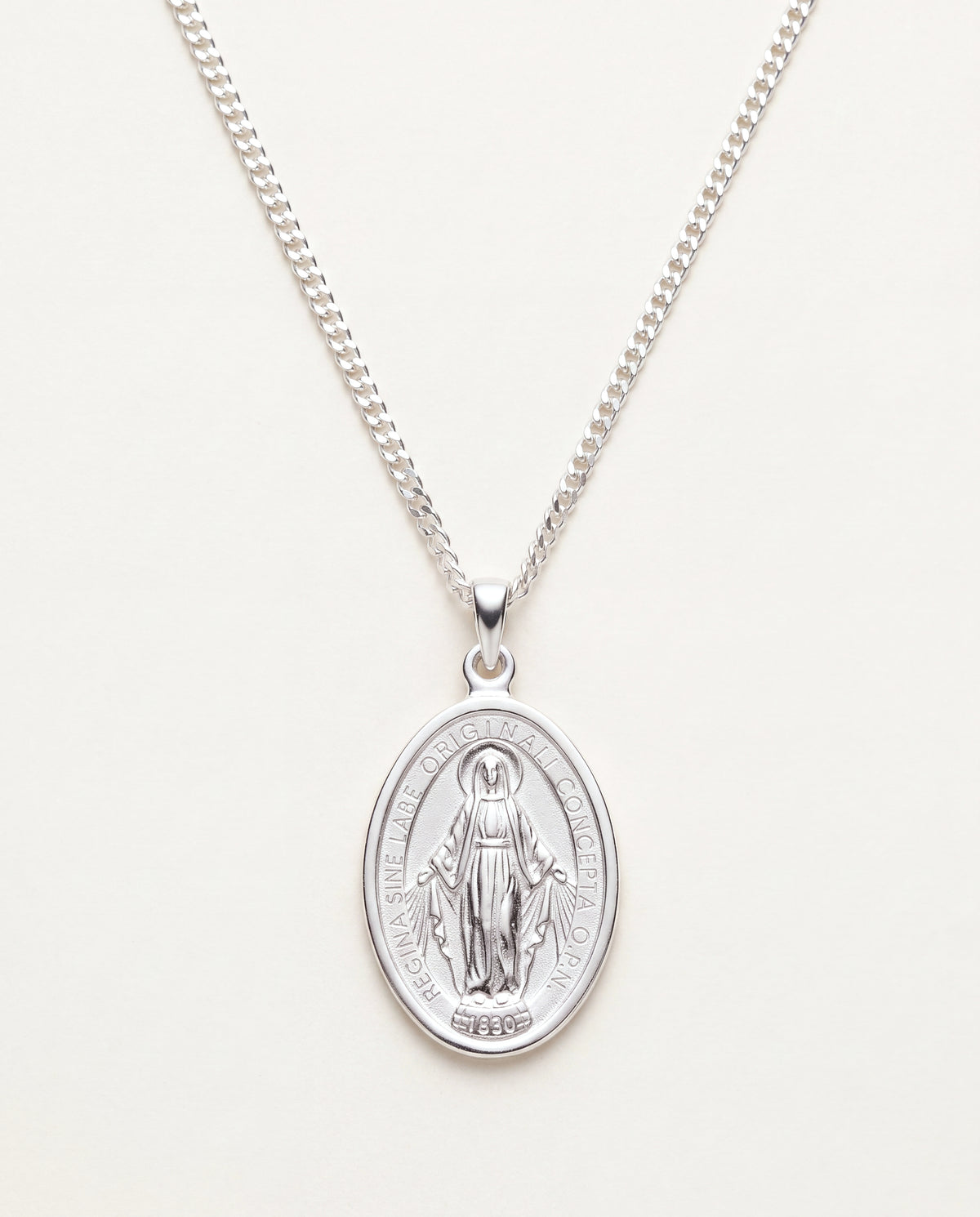 925 Sterling Silver Necklaces, Sterling Silver Curb Necklace | Miraculous Medal Charm by HAUS OF MONOGRAM