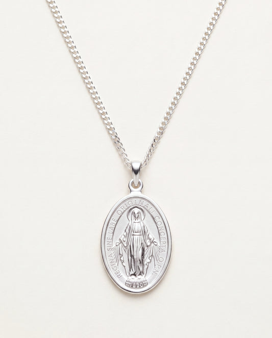 925 Sterling Silver Necklaces, Sterling Silver Curb Necklace | Miraculous Medal Charm by HAUS OF MONOGRAM