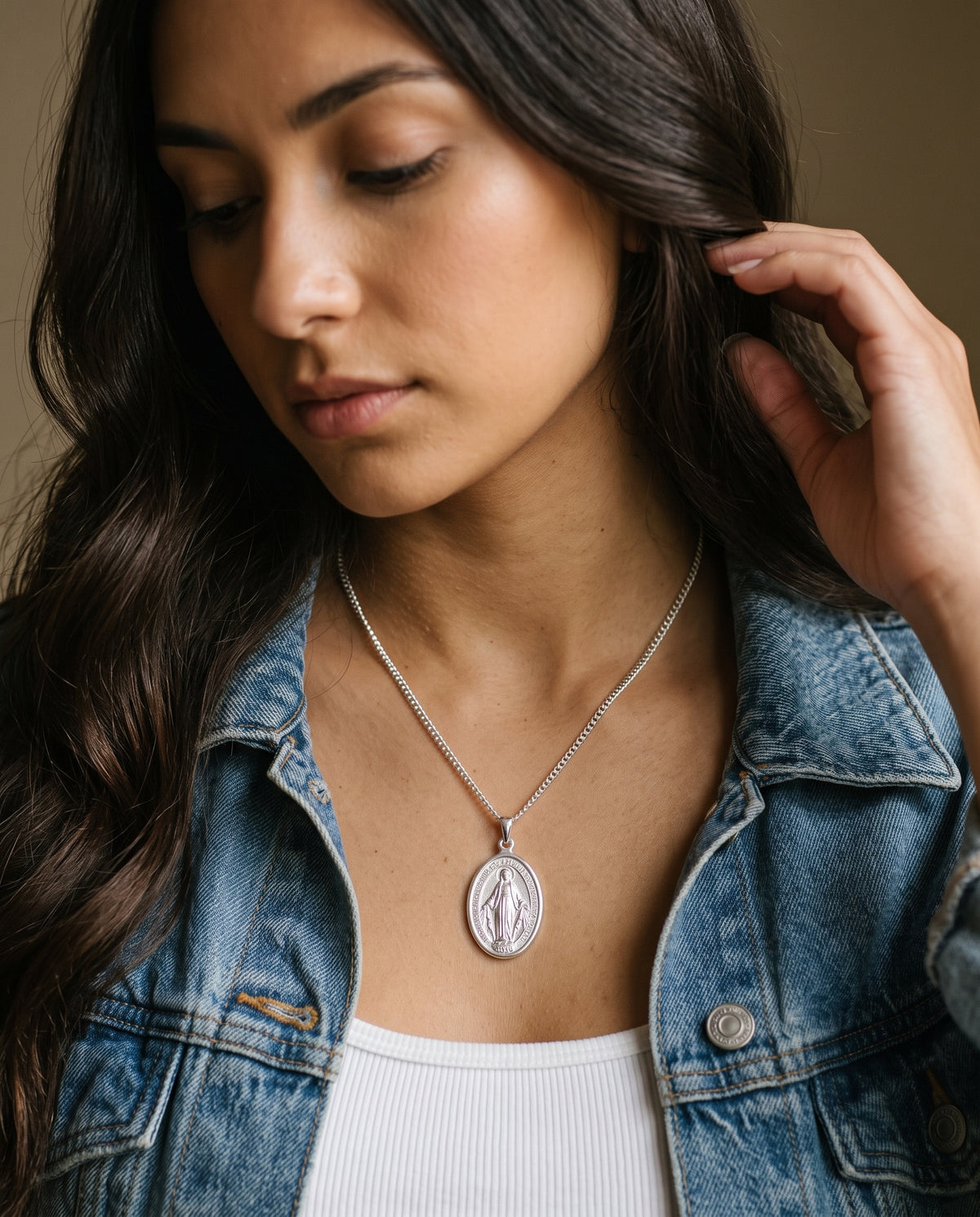Sterling Silver Curb Necklace worn by a model