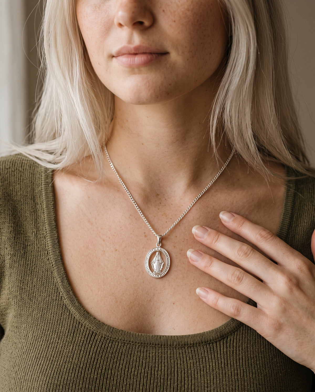 Sterling Silver Curb Necklace worn by a model