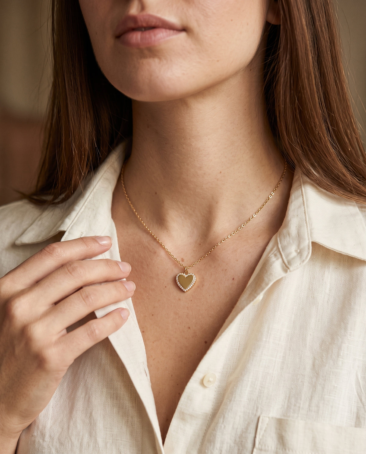 Sterling Silver CZ Heart Necklace worn by a model