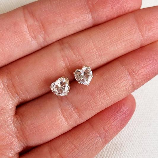 925 Sterling Silver Earrings, Sterling Silver CZ Heart Stud Earrings | 7mm Dainty Sparkle for Everyday Wear by HAUS OF MON...