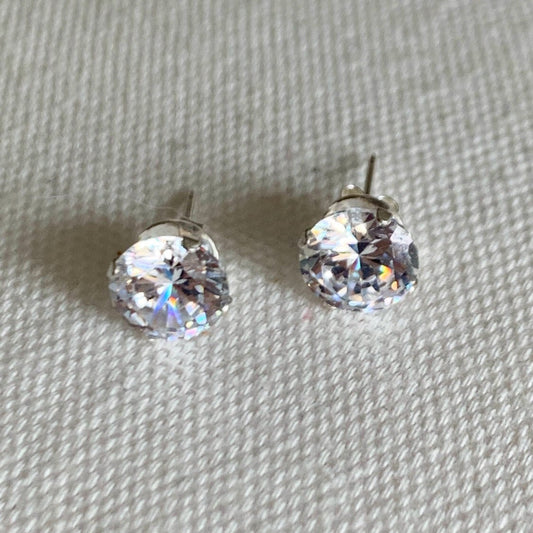 925 Sterling Silver Earrings, Sterling Silver CZ Stud Earrings | 9mm Sparkling Rounds by HAUS OF MONOGRAM