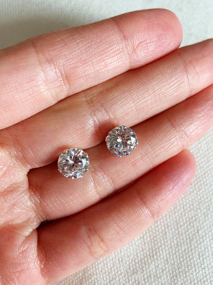 925 Sterling Silver Earrings, Sterling Silver CZ Stud Earrings | 9mm Sparkling Rounds by HAUS OF MONOGRAM