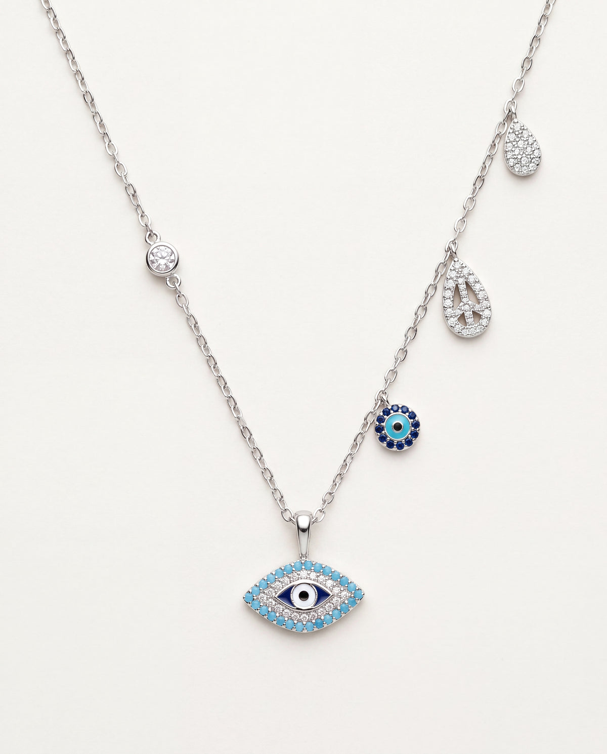 925 Sterling Silver Necklaces, Sterling Silver Evil Eye Charm Necklace | 16" + Extender by HAUS OF MONOGRAM