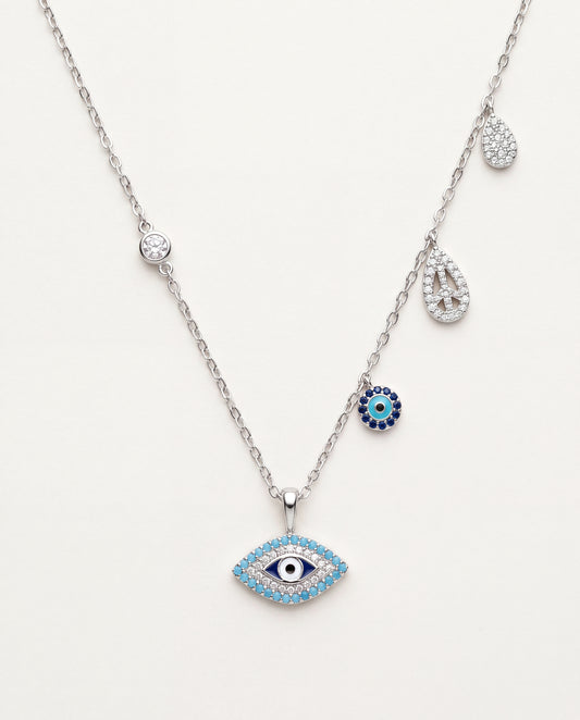 925 Sterling Silver Necklaces, Sterling Silver Evil Eye Charm Necklace | 16" + Extender by HAUS OF MONOGRAM
