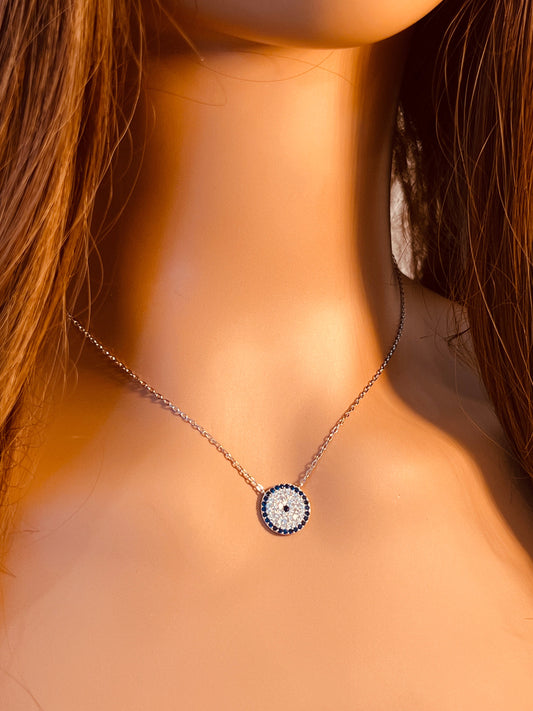 925 Sterling Silver Necklaces, Sterling Silver Evil Eye Charm Necklace | 16" + Extension by HAUS OF MONOGRAM