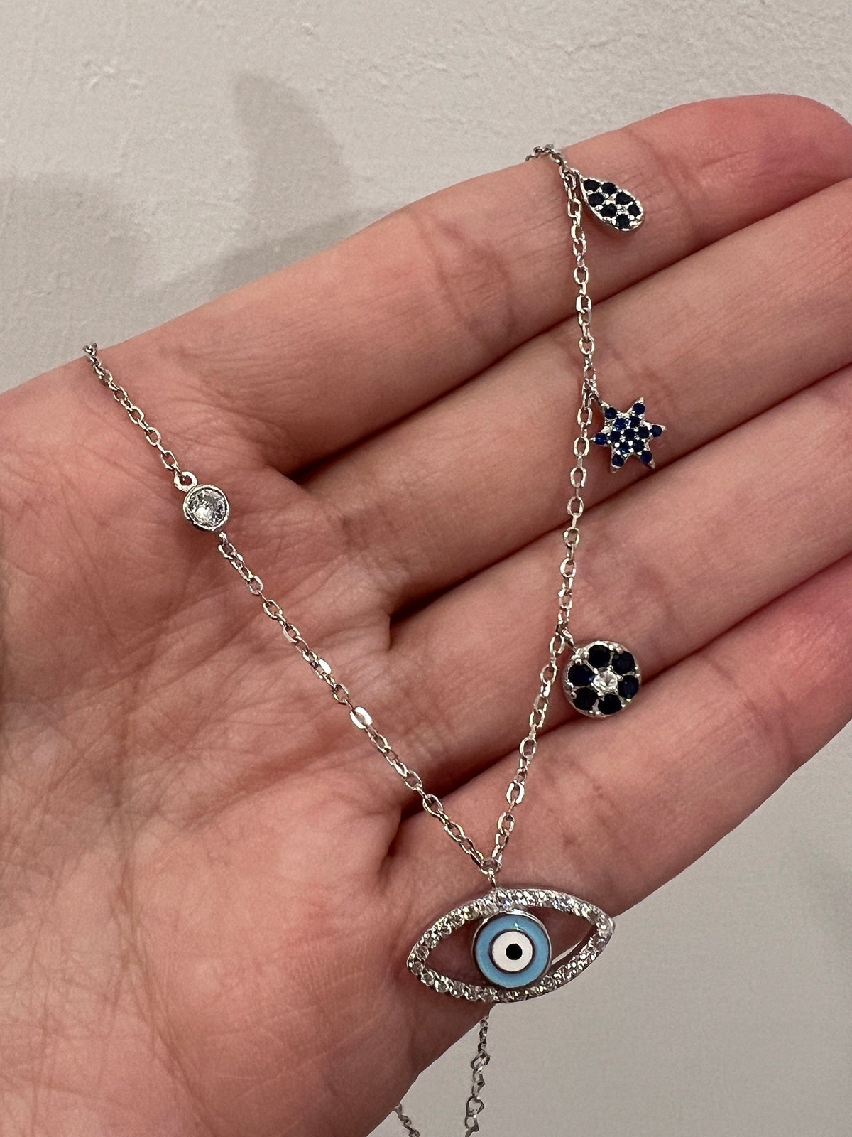 925 Sterling Silver Necklaces, Sterling Silver Evil Eye Necklace | Protective Charm Piec by HAUS OF MONOGRAM