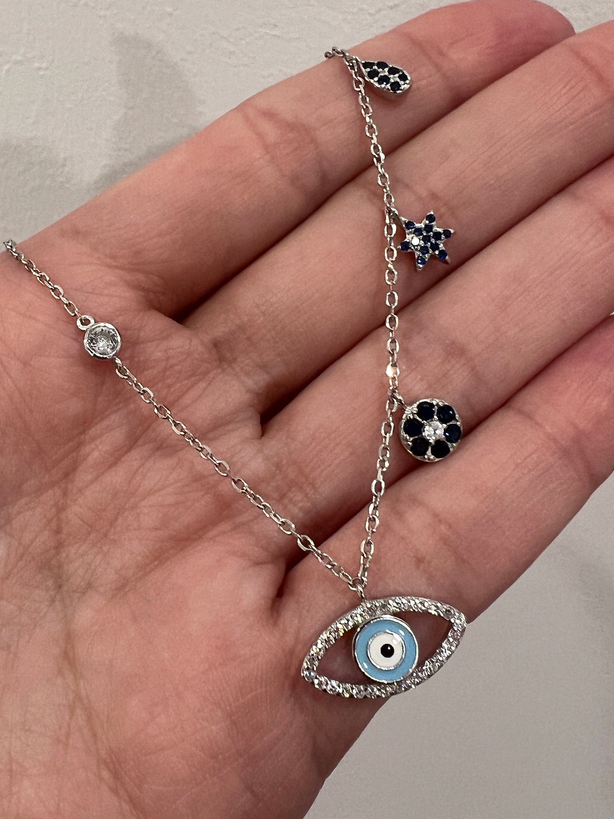 925 Sterling Silver Necklaces, Sterling Silver Evil Eye Necklace | Protective Charm Piec by HAUS OF MONOGRAM