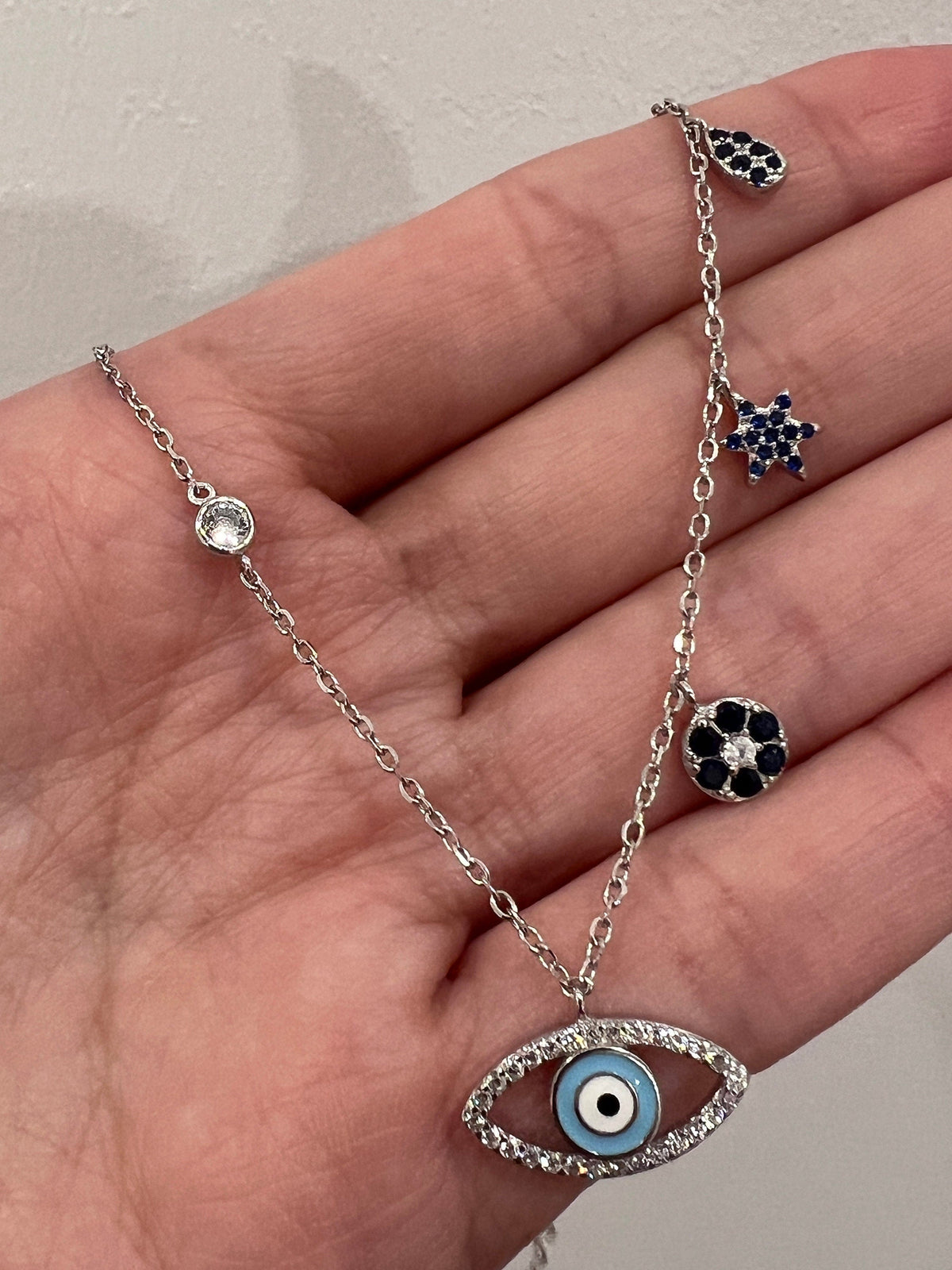 925 Sterling Silver Necklaces, Sterling Silver Evil Eye Necklace | Protective Charm Piec by HAUS OF MONOGRAM