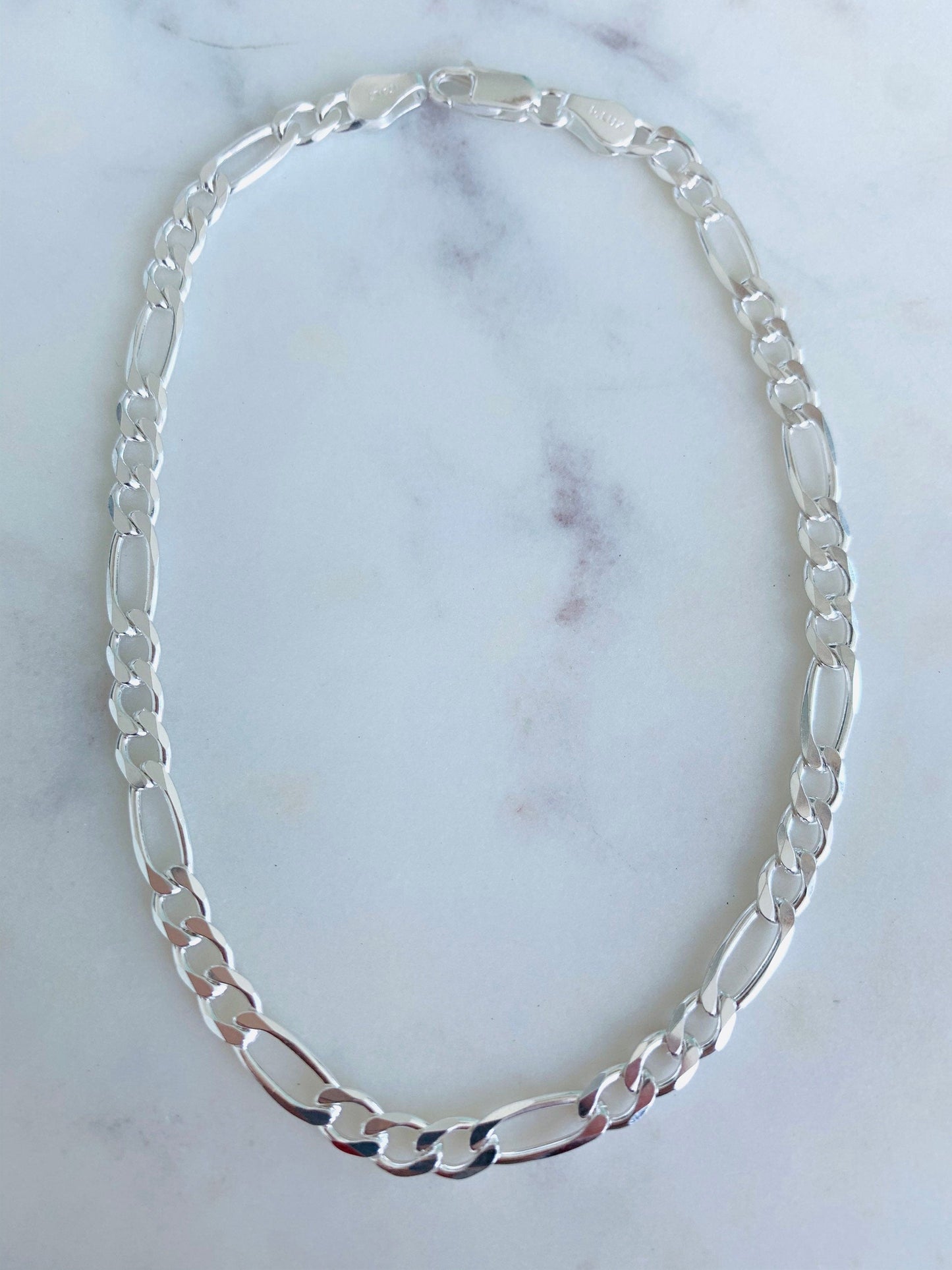 925 Sterling Silver Anklets, Sterling Silver Figaro Anklet | 5mm Chain, 10.25" Dainty Everyday Jewelry by HAUS OF MONOGRAM
