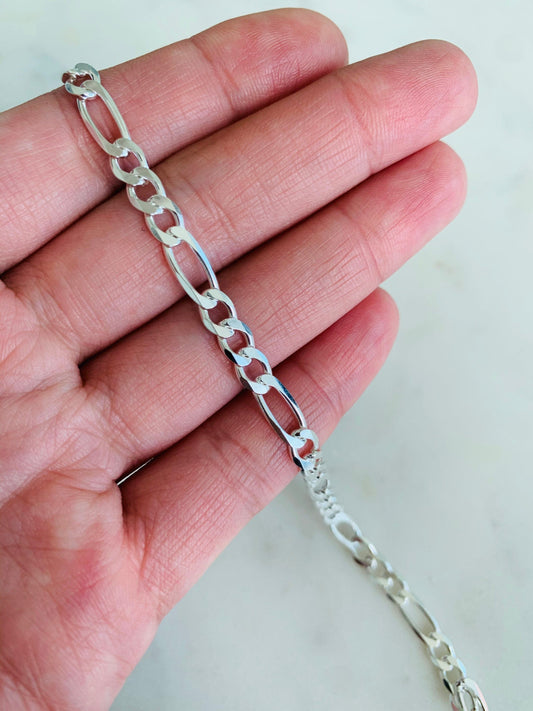 925 Sterling Silver Anklets, Sterling Silver Figaro Anklet | 5mm Chain, 10.25" Dainty Everyday Jewelry by HAUS OF MONOGRAM