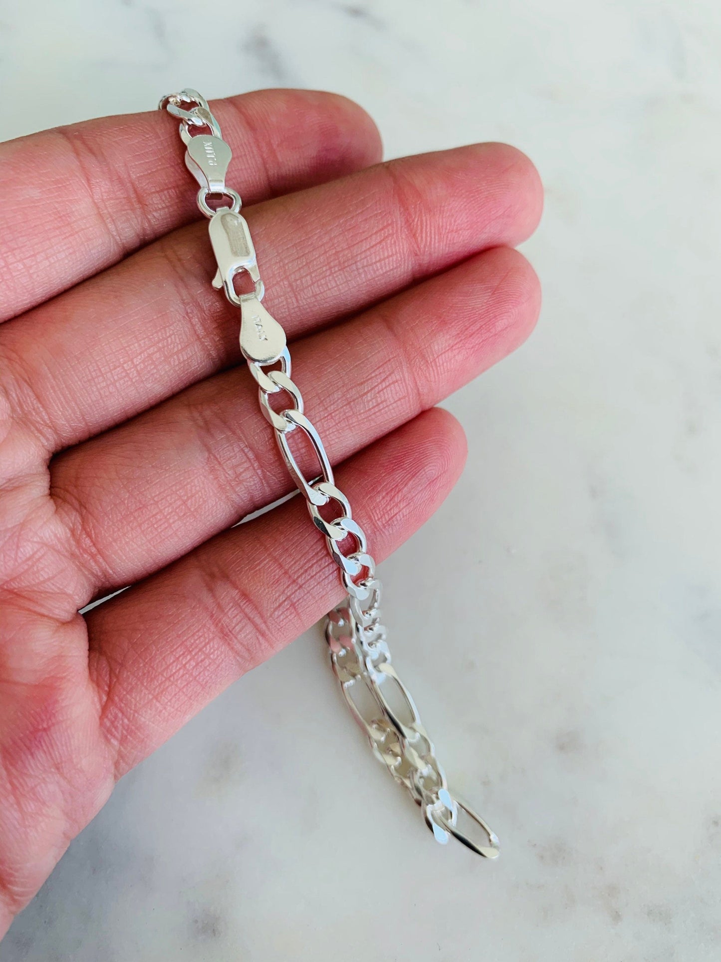 925 Sterling Silver Anklets, Sterling Silver Figaro Anklet | 5mm Chain, 10.25" Dainty Everyday Jewelry by HAUS OF MONOGRAM