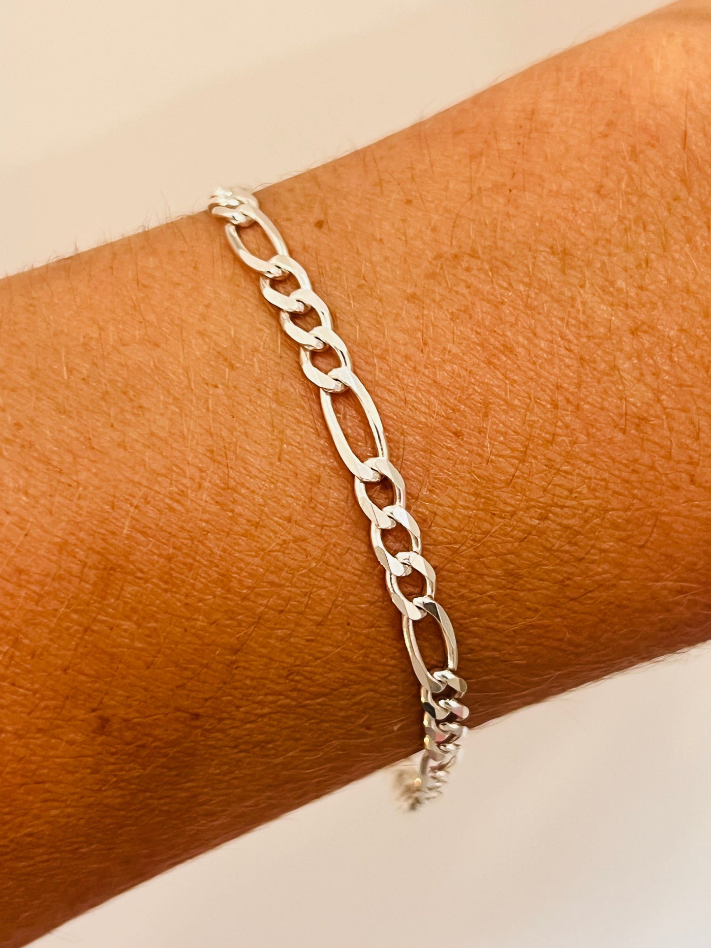 925 Sterling Silver Bracelets, Sterling Silver Figaro Bracelet | 4mm Classic Chain Shine by HAUS OF MONOGRAM