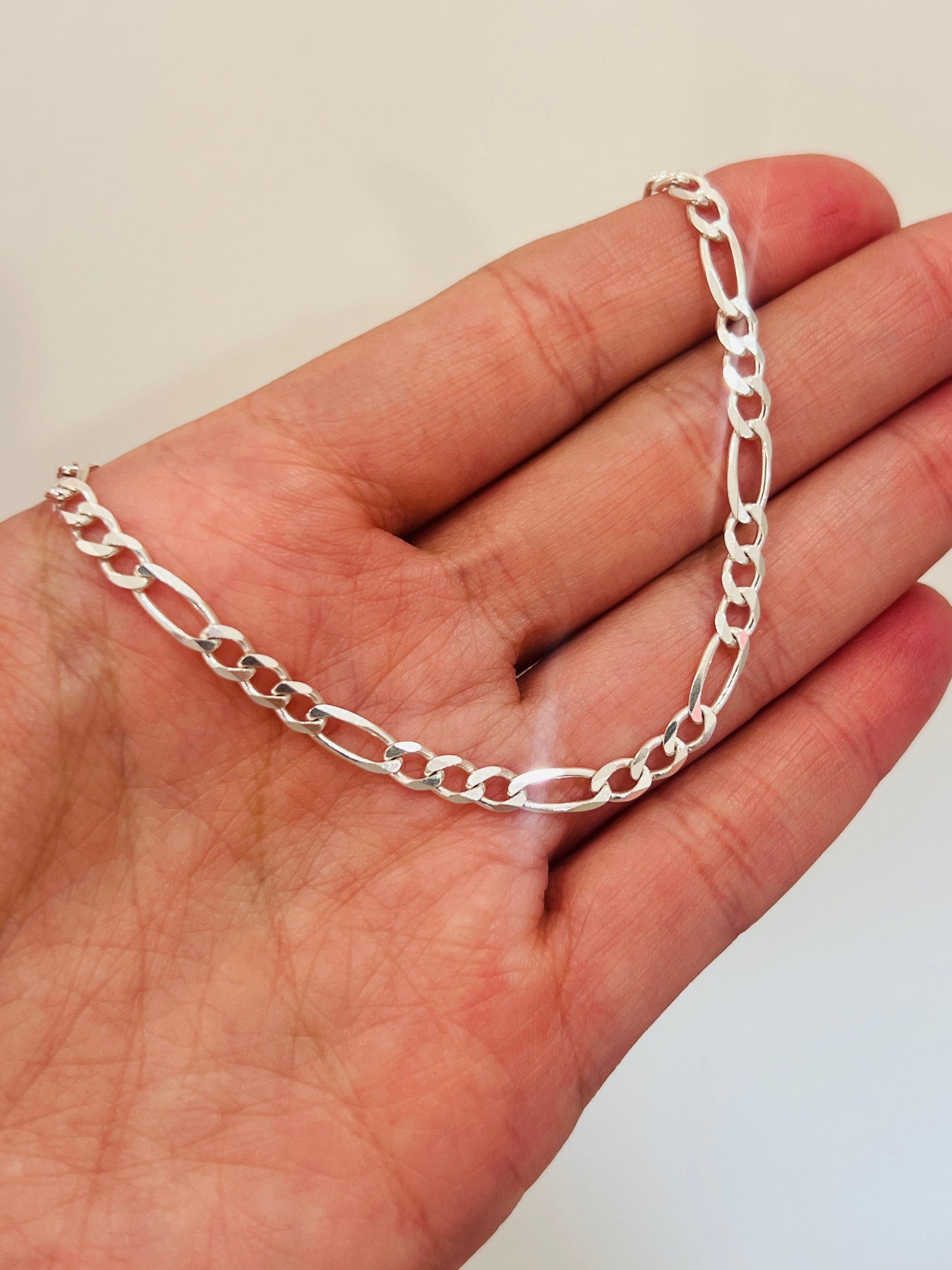 925 Sterling Silver Bracelets, Sterling Silver Figaro Bracelet | 4mm Classic Chain Shine by HAUS OF MONOGRAM