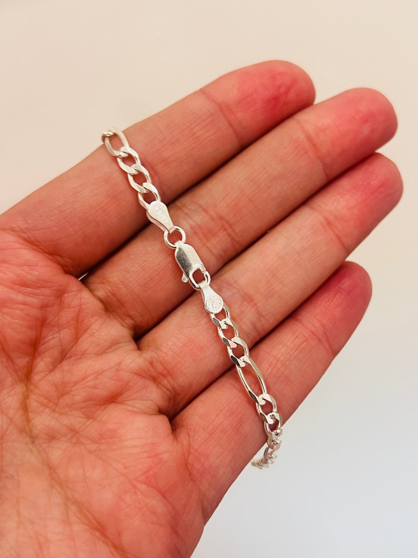 925 Sterling Silver Bracelets, Sterling Silver Figaro Bracelet | 4mm Classic Chain Shine by HAUS OF MONOGRAM