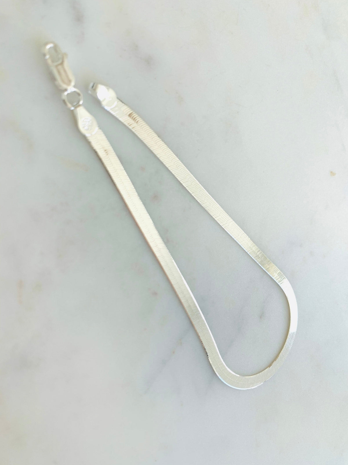 925 Sterling Silver Anklets, Sterling Silver Herringbone Anklet | 4mm Wide Chain | Modern Shine by HAUS OF MONOGRAM