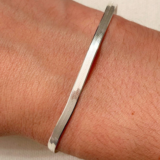 925 Sterling Silver Bracelets, Sterling Silver Herringbone Bracelet | 3mm Sleek Shine by HAUS OF MONOGRAM
