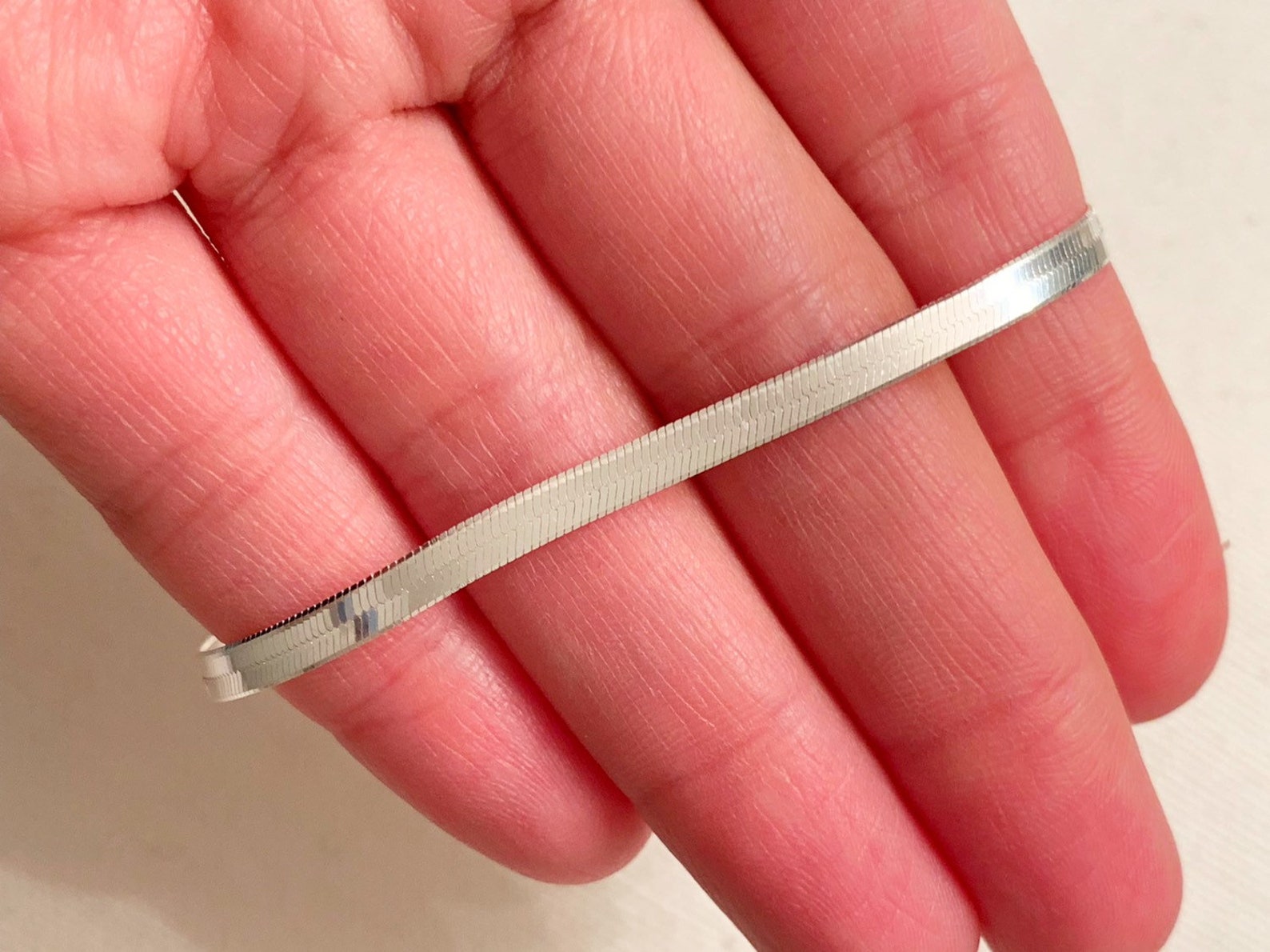 Sterling Silver Herringbone Bracelet | 3mm Sleek Shine by HAUS OF MONOGRAM - Bracelets, 6.5”, HOM-2-2806-1-40-6.5