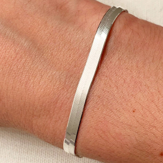 Sterling Silver Herringbone Bracelet | 4mm Sleek Shine by HAUS OF MONOGRAM - Bracelets, 7.25", HOM-2-2806-1-50-7"