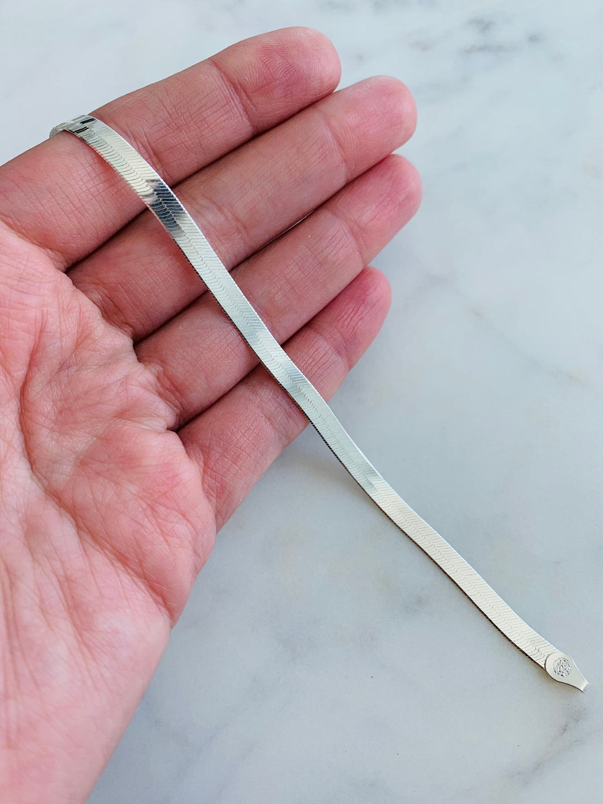 925 Sterling Silver Bracelets, Sterling Silver Herringbone Bracelet | 4mm Sleek Shine by HAUS OF MONOGRAM