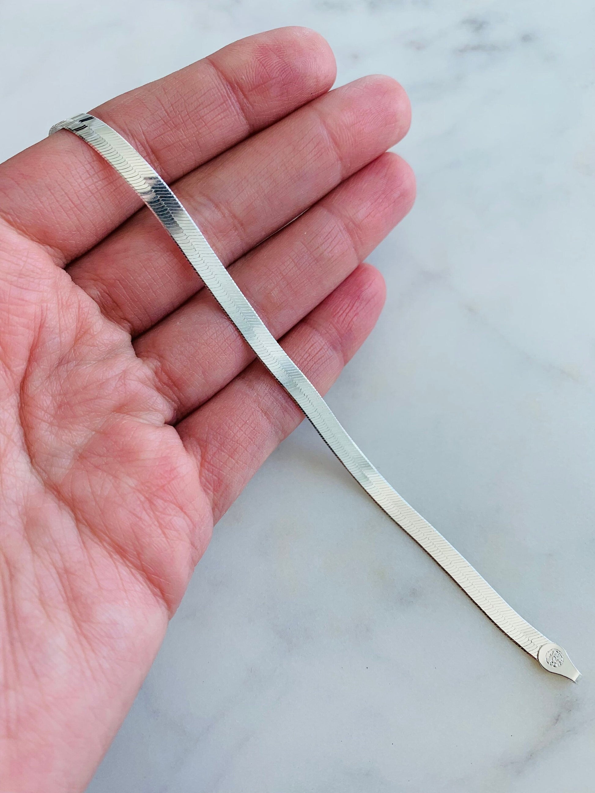 Sterling Silver Herringbone Bracelet | 4mm Sleek Shine by HAUS OF MONOGRAM - Bracelets, 7.25", HOM-2-2806-1-50-7"