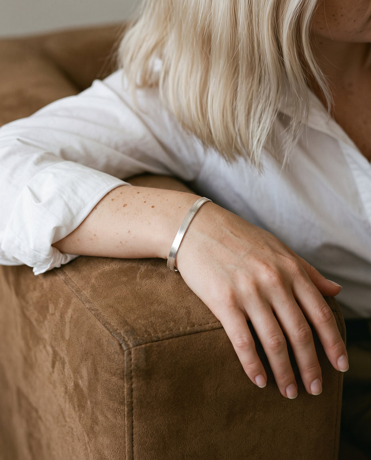 Sterling Silver Herringbone Bracelet worn by a model