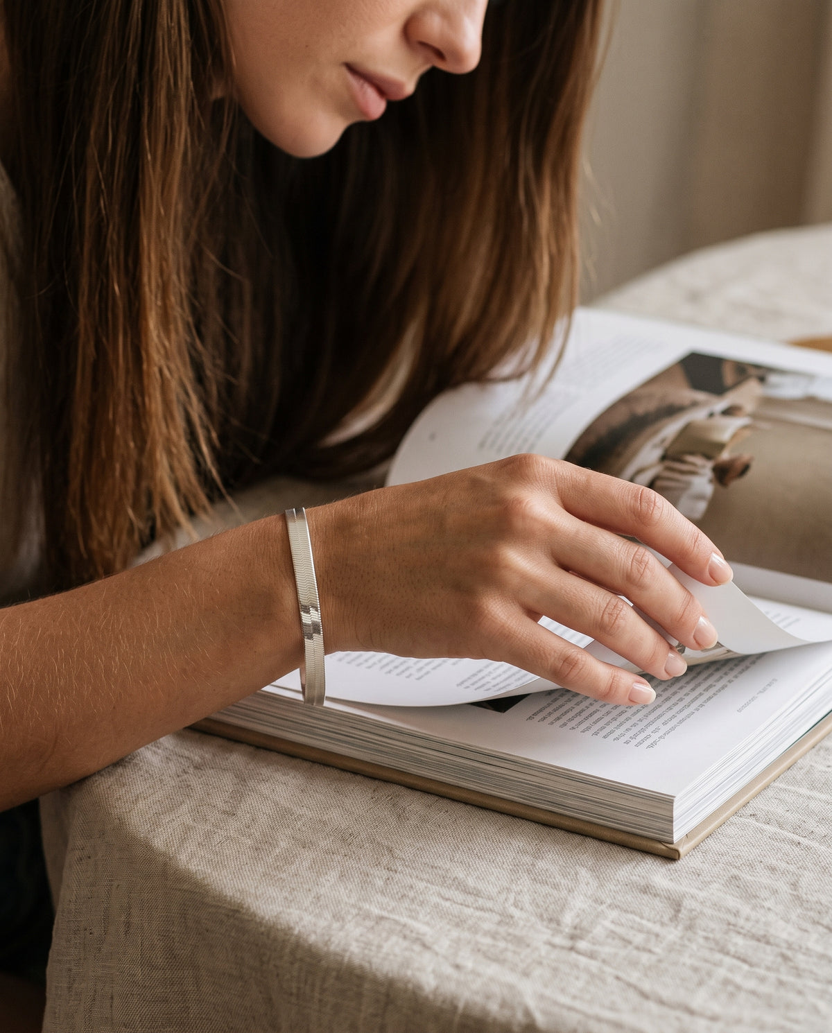 Sterling Silver Herringbone Bracelet worn by a model
