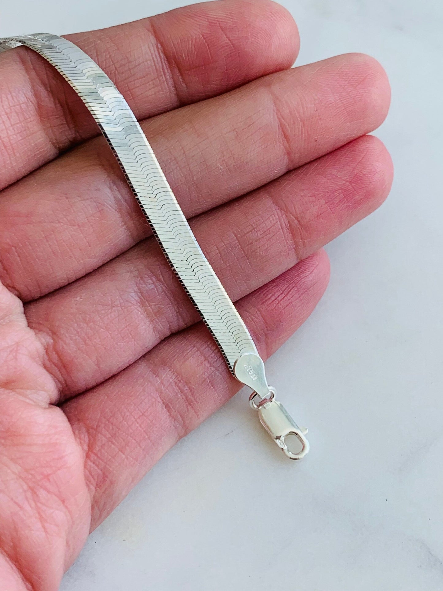 Sterling Silver Herringbone Bracelet | 5.5mm Width | 7.25" by HAUS OF MONOGRAM - Bracelets, 7.25", HOM-2-2806-1-60