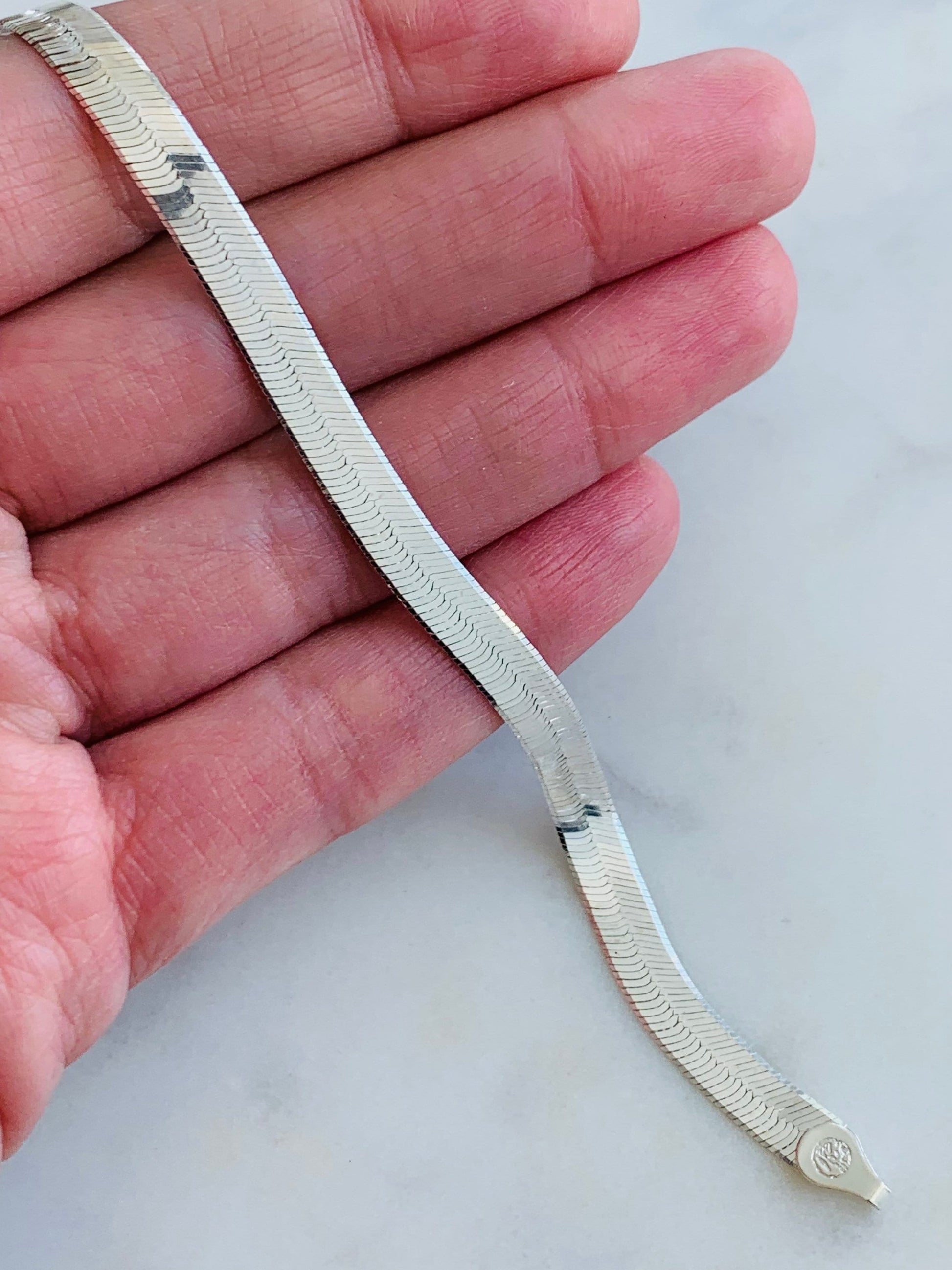 Sterling Silver Herringbone Bracelet | 5.5mm Width | 7.25" by HAUS OF MONOGRAM - Bracelets, 7.25", HOM-2-2806-1-60