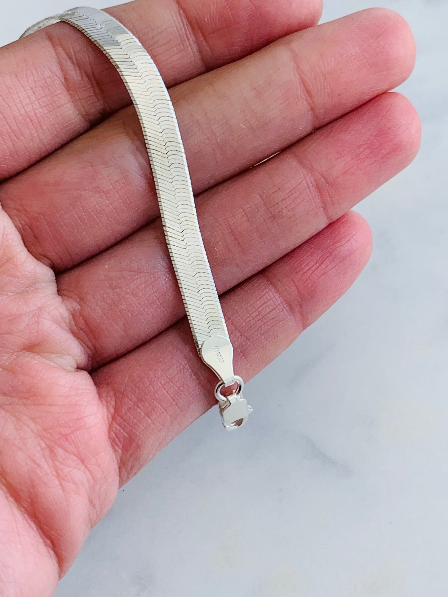 Sterling Silver Herringbone Bracelet | 5.5mm Width | 7.25" by HAUS OF MONOGRAM - Bracelets, 7.25", HOM-2-2806-1-60