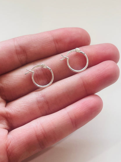 925 Sterling Silver Earrings, Sterling Silver Hoop Earrings | 13mm Lightweight Daily Pair by HAUS OF MONOGRAM