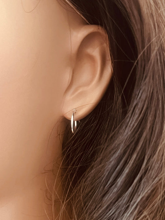 925 Sterling Silver Earrings, Sterling Silver Hoop Earrings | 13mm Lightweight Daily Pair by HAUS OF MONOGRAM
