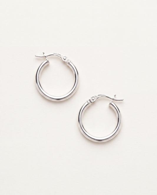 925 Sterling Silver Earrings, Sterling Silver Hoop Earrings | 15mm Lightweight Daily Pair by HAUS OF MONOGRAM