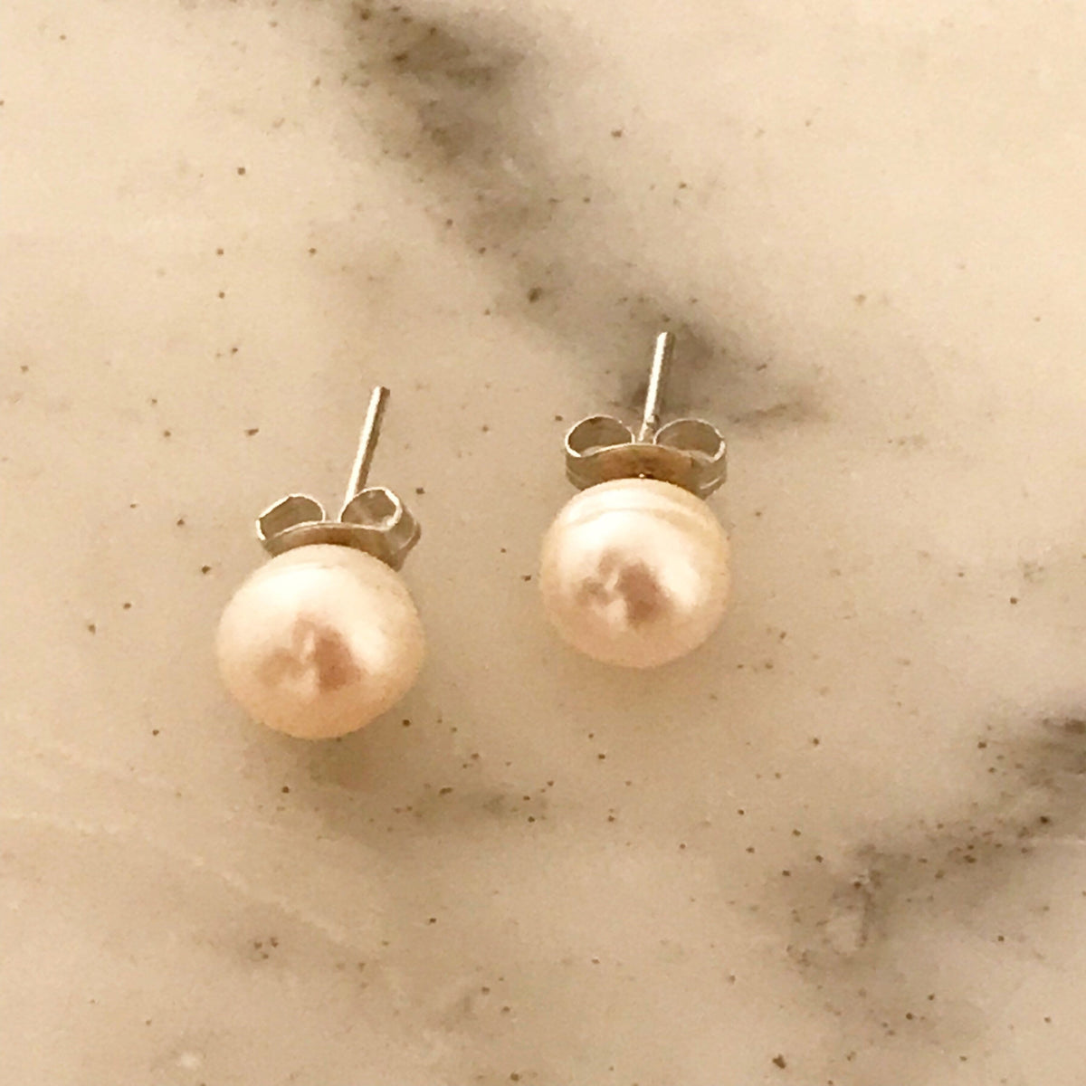 925 Sterling Silver Earrings, Sterling Silver Pearl Studs | 8mm Classic Elegance Pair by HAUS OF MONOGRAM