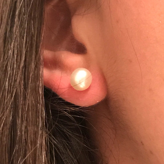 925 Sterling Silver Earrings, Sterling Silver Pearl Studs | 8mm Classic Elegance Pair by HAUS OF MONOGRAM