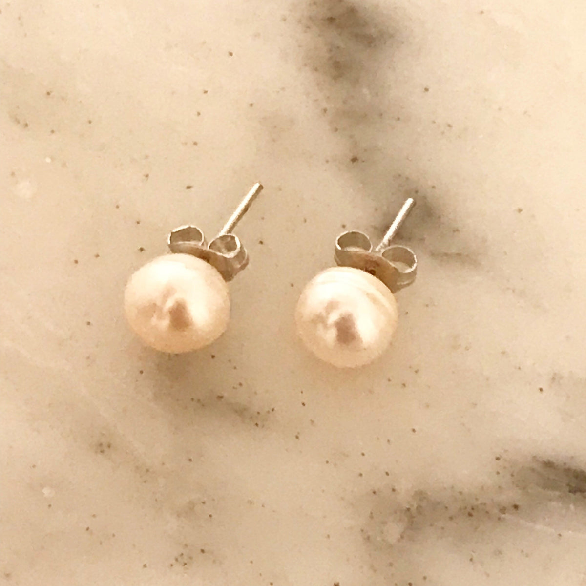 925 Sterling Silver Earrings, Sterling Silver Pearl Studs | 8mm Classic Elegance Pair by HAUS OF MONOGRAM