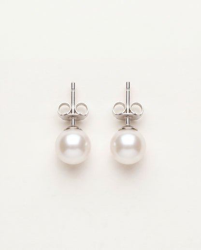925 Sterling Silver Earrings, Sterling Silver Pearl Studs | 8mm Classic Elegance Pair by HAUS OF MONOGRAM