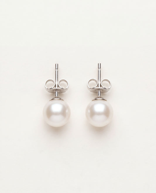 925 Sterling Silver Earrings, Sterling Silver Pearl Studs | 8mm Classic Elegance Pair by HAUS OF MONOGRAM