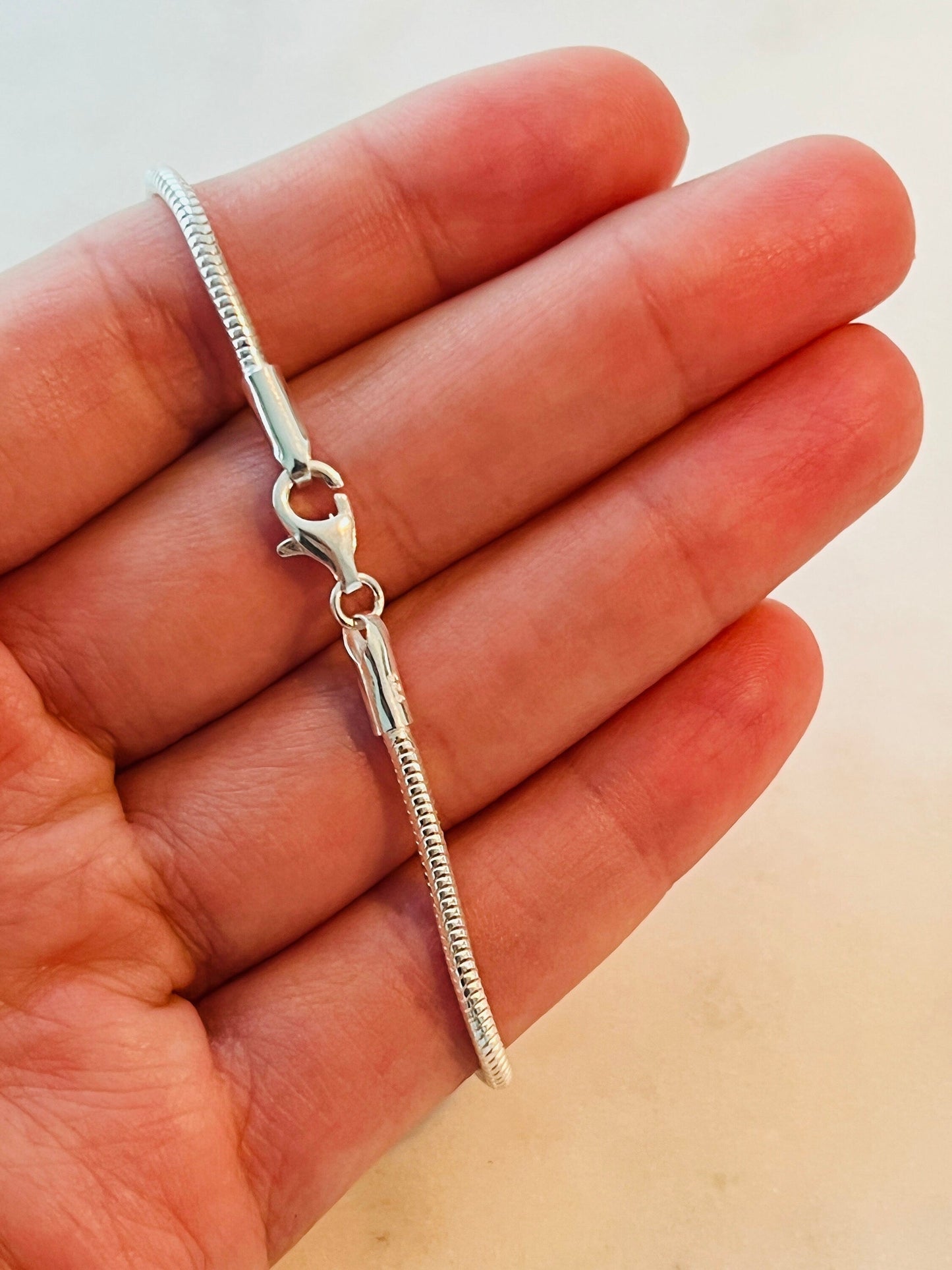 925 Sterling Silver Bracelets, Sterling Silver Snake Bracelet | 1mm Adjustable 7" to 8" by HAUS OF MONOGRAM
