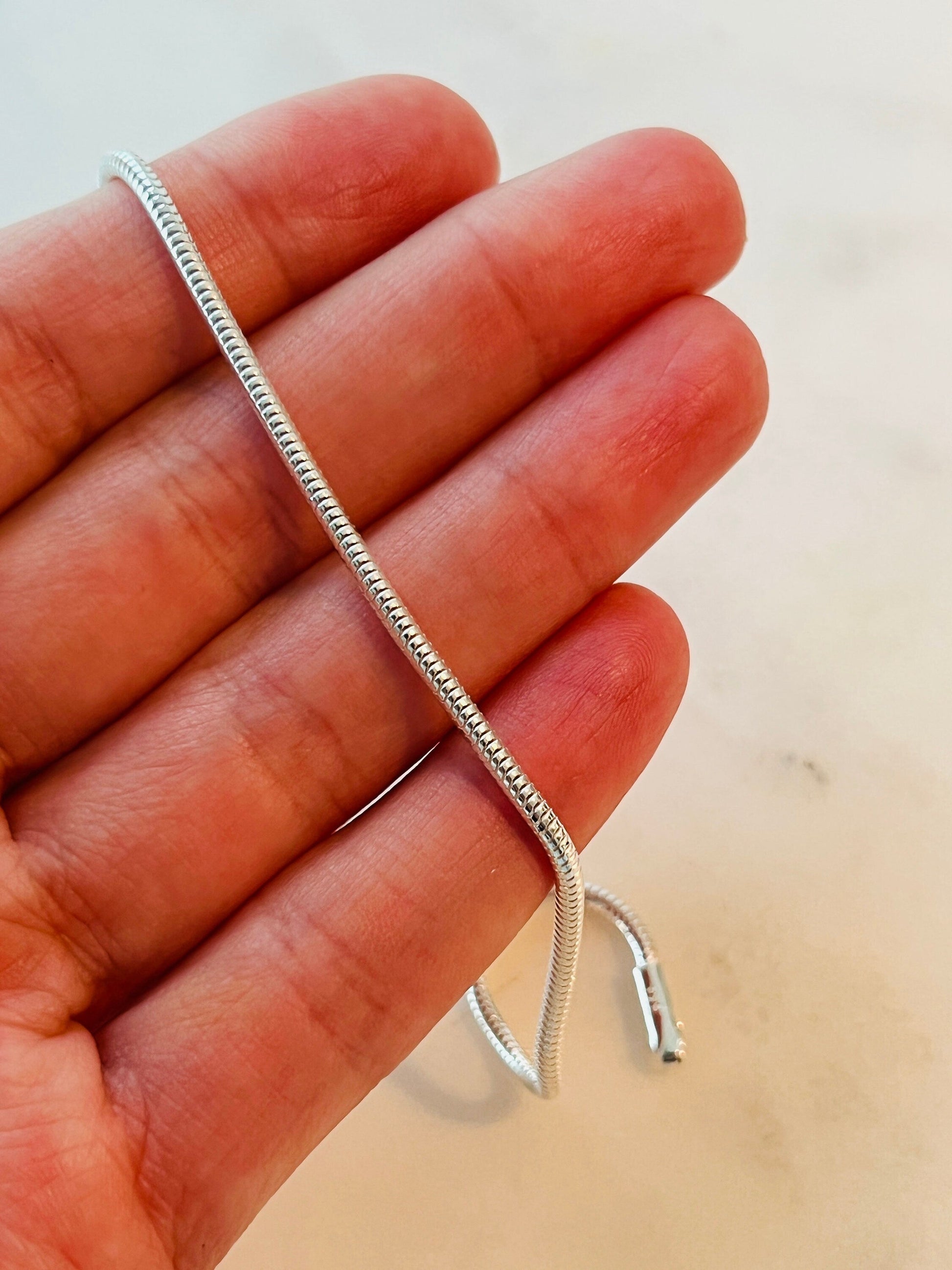 925 Sterling Silver Bracelets, Sterling Silver Snake Bracelet | 1mm Adjustable 7" to 8" by HAUS OF MONOGRAM