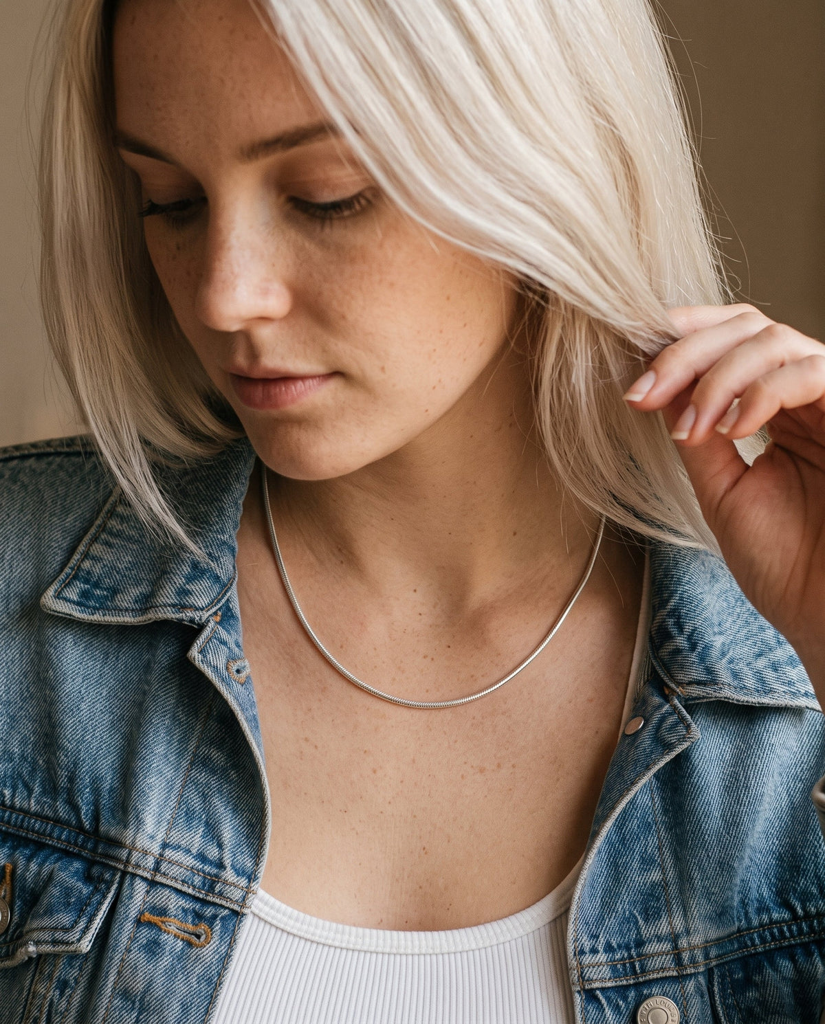 Sterling Silver Snake Necklace worn by a model