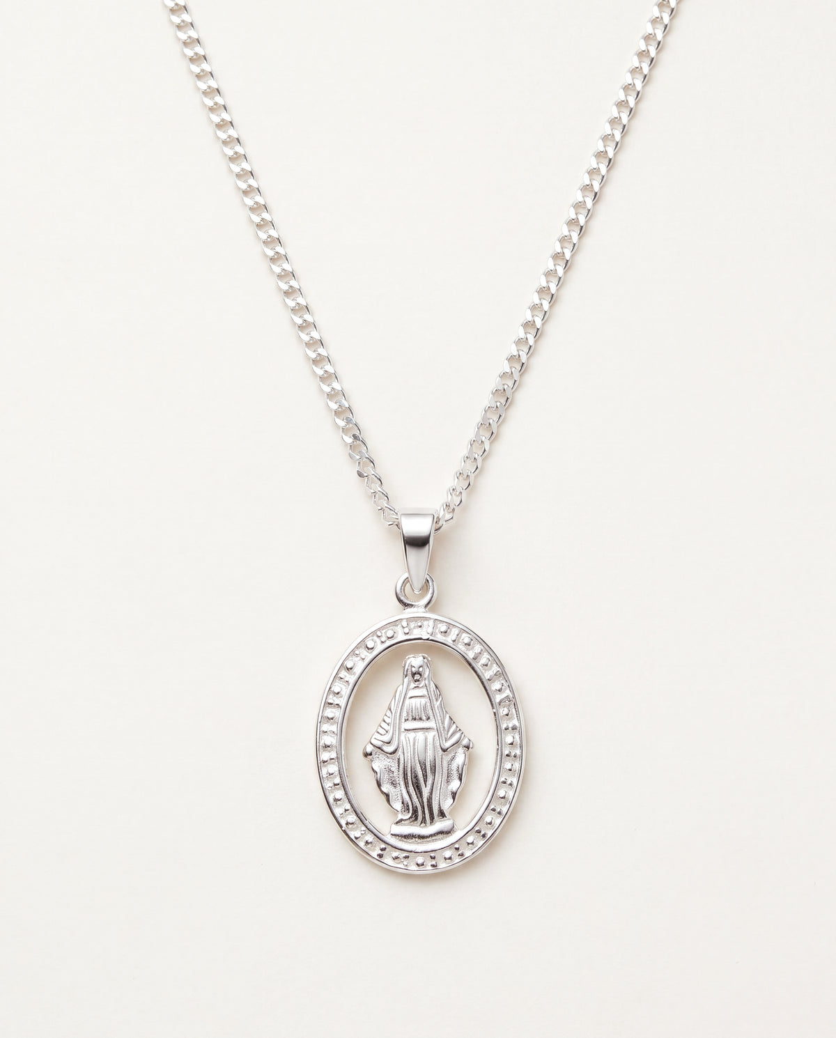 925 Sterling Silver Men's Chains, Sterling Silver Virgin Mary Pendant Necklace | 2mm Curb Chain | Religious Jewelry by HAU...