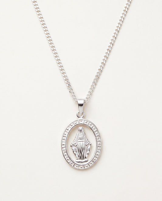 925 Sterling Silver Men's Chains, Sterling Silver Virgin Mary Pendant Necklace | 2mm Curb Chain | Religious Jewelry by HAU...