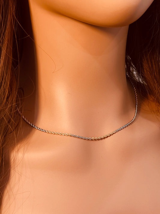 925 Sterling Silver Necklaces, Two Tone 2mm Rope Necklace | Gold Silver Layer Chain by HAUS OF MONOGRAM