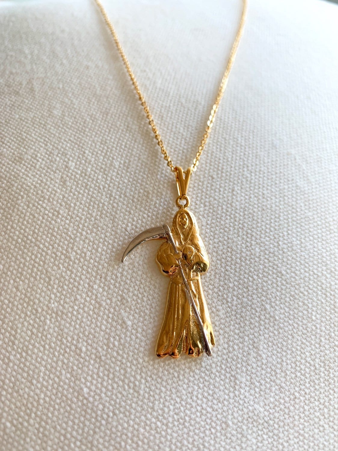 Santa Muerte Pendant Santa Muerte Necklace Santa Muerte Jewelry Gold Necklace Day of the Dead Grim Reaper Necklace Jewelry Holy Death Charm