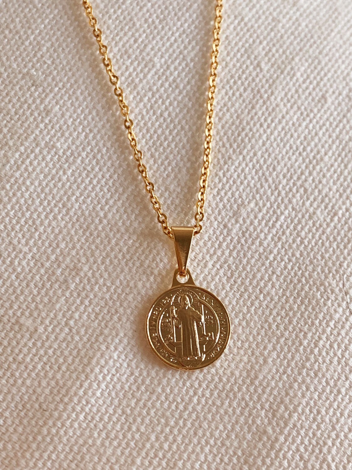Mini St Benedict Necklace, St Benedict, Medallion Necklace, Gold Filled Necklace, Pendant Necklace, Dainty Gold Necklace,Cross Necklace,Gift