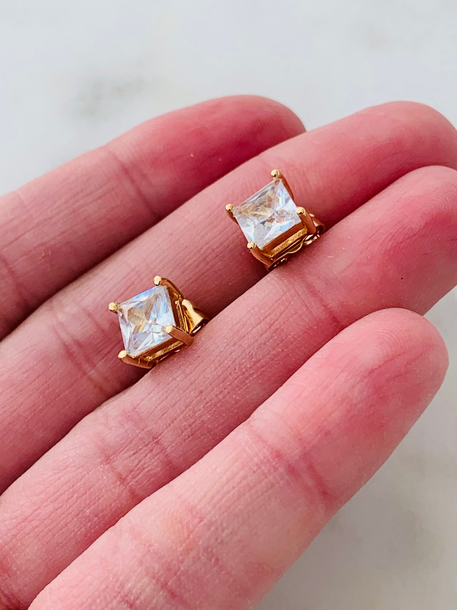 CZ Stud Earrings Minimalist Earrings Princess Cut Earrings Gold Filled Earrings Gold Earrings Stud Earrings Gifts for Her Earrings CZ Studs